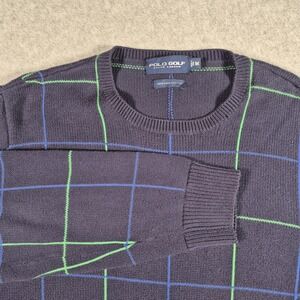 Vintage Polo Ralph Lauren Mens Sweate Maroon Blue 100% Cotton Striped Medium